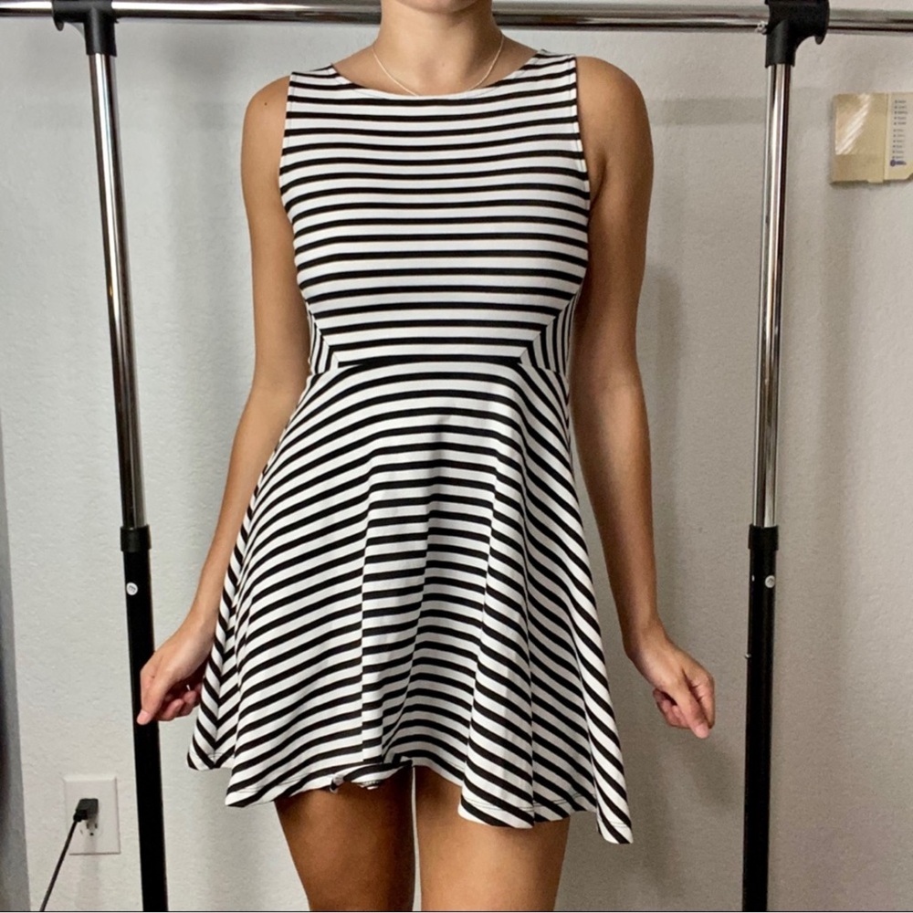 Divided Monochrome Striped Mini Dress